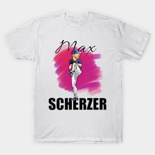 Max Scherzer Cartoon Baseball Player MLB (black text) T-Shirt